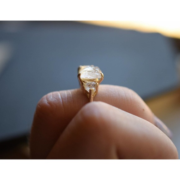 Gold Engagement Ring, 10k Solid Gold, Three Stone Wedding Ring - Picture 2 of 4